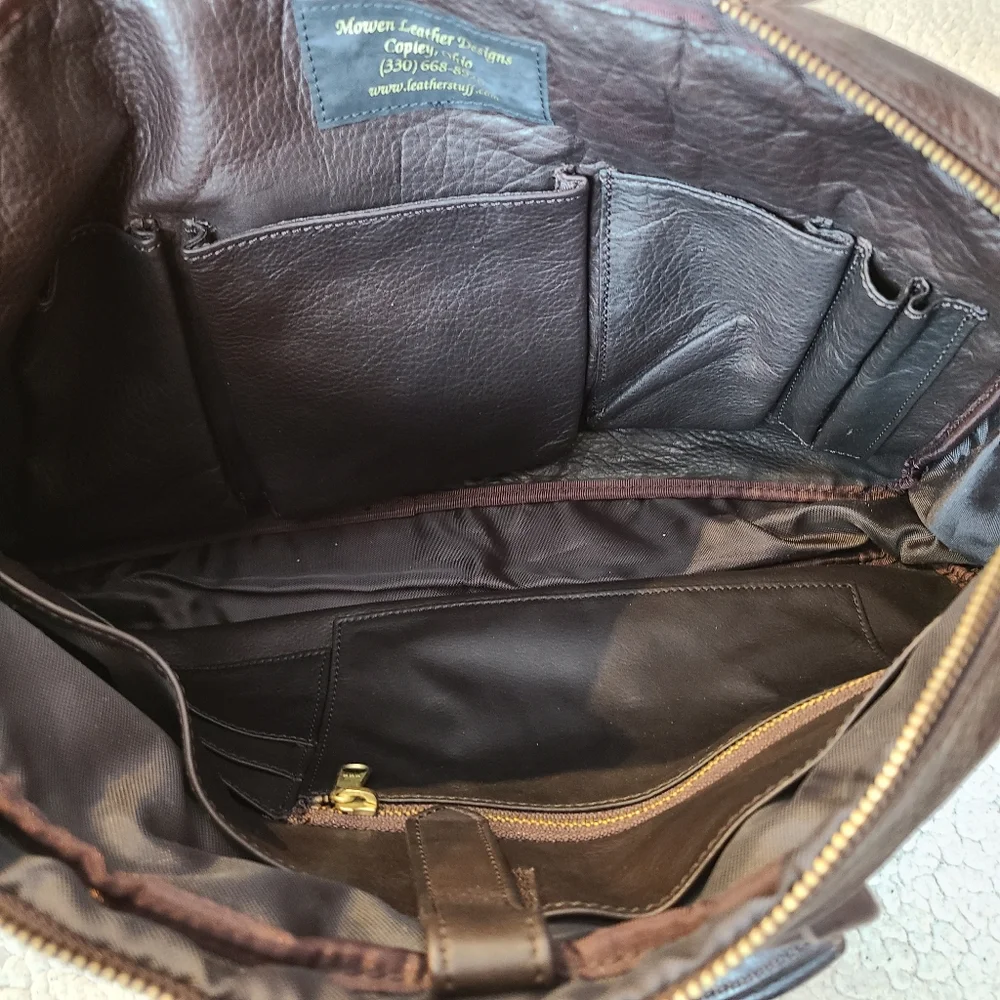 Mowen Leather Designs brown laptop bag